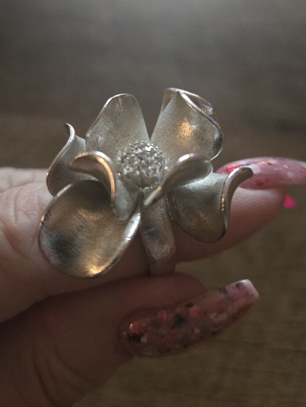 Silver Floral Statement Ring - Silver Flower Design, Size 6